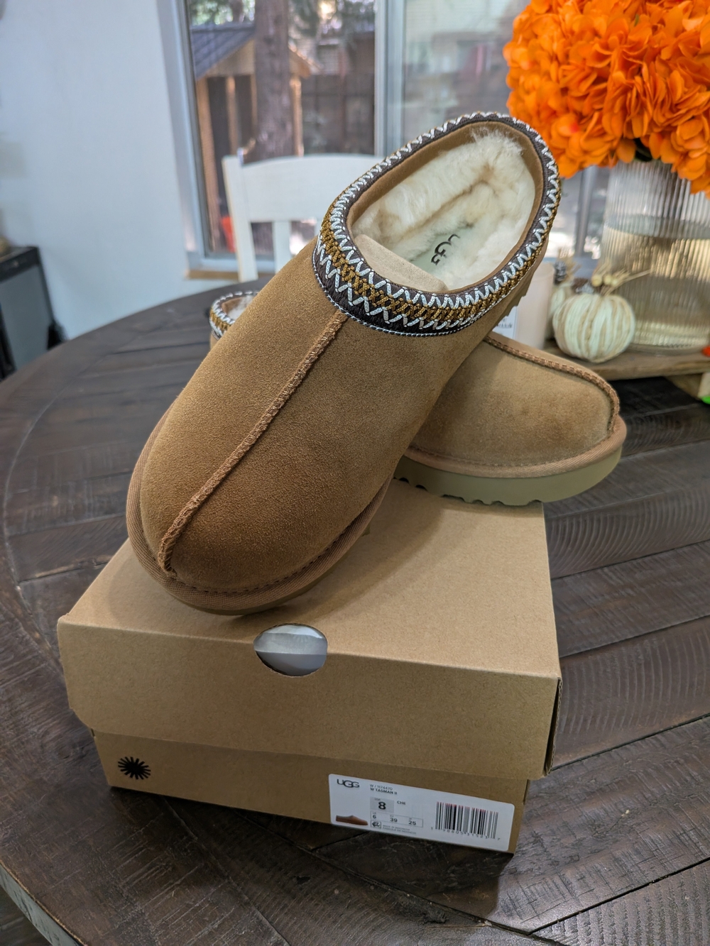 UGG Women's Chestnut Suede Shearling Clog Slippers